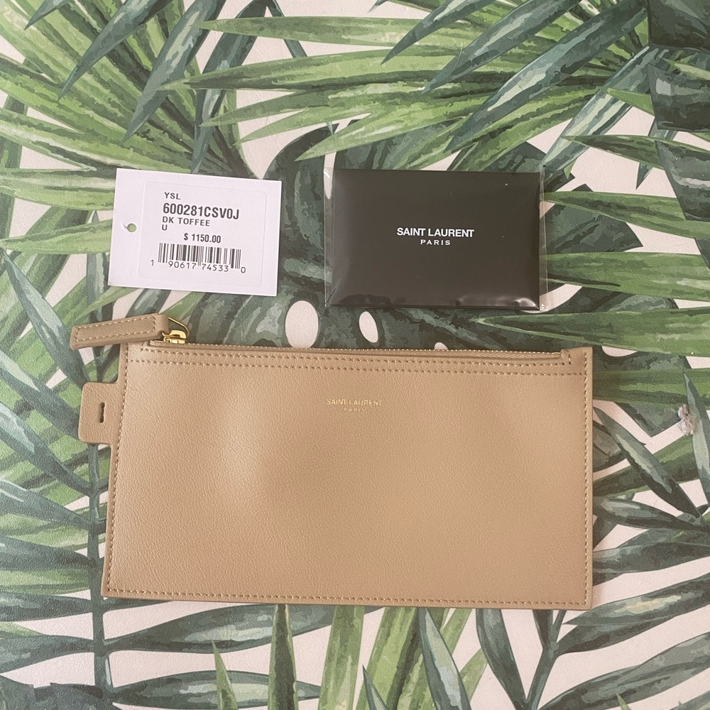 saint laurent YSL clutch purse / pouch / wallet / wristlet handbag tan beige NEW